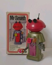 Giocattolo vintage Marx Mr Smash robot marziano orologio windup, Hong Kong anni 70.FUNZIONANTE