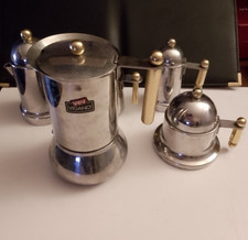 Set 5 Caffettiera ETC. VINTAGE  ITALIA ,'80, Moka caffè Vev Vigano Kontessa INOX