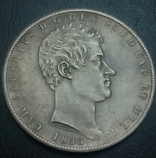 REGNO DI SARDEGNA CARLO ALBERTO 5 LIRE 1835 MATERIALE AMAGNETICO 22,64 GR,COPIA