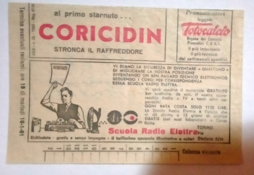 Totocalcio schedina 1961 - totocalcio,