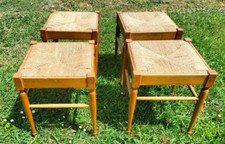 Sgabello Panchetto Legno e Corda Anni 60 Set 4 Pz. Mid-Century H 45,5 x 37,5 cm