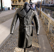 Trench pelle nero doppiopetto