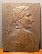 Altorilievo Vintage In Bronzo Raffigurante Volto Di Donna 17x13,5 Cm Zecca 1966