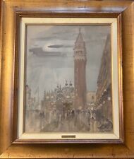Quadro Olio su tela Giulio Falzoni Autografato sul retro, titolo Venezia di sera