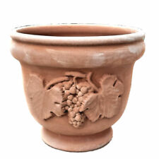 Vaso fioriera terracotta tonda piante giardino balcone grappolo uva a mano Cm 28