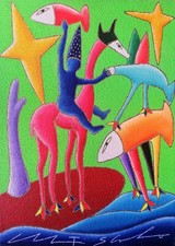 Montuschi, Quadro dipinto ad olio su tela sabbiata  cm. 50 x 70, certificato.