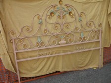 TESTATA LETTO FERRO A RICCIOLI CON FIORI E FOGLIE - LACCATA VENEZIANA - VINTAGE