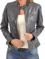 Giacca grigia in vera pelle di