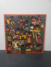 Quadro arte popolare africana Weya dallo Zimbabwe 12 x 12 vita di villaggio