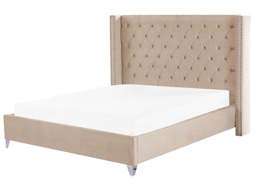 Letto imbottito tessuto - , beige