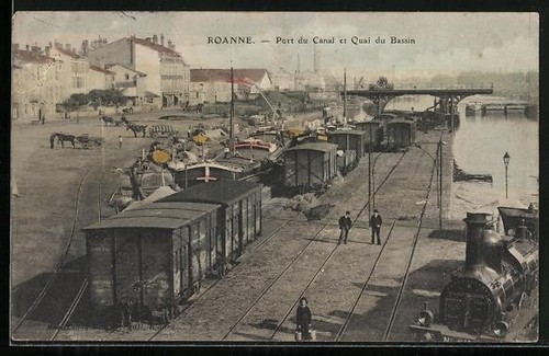 Cpa roanne port canal et - roanne,, du