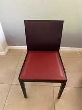 6 sedie in legno Wengé e seduta in cuoio rosso, prezzo totale per 6 sedie