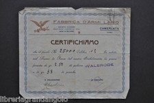Certificato Fabbrica Armi Lario Camerlata Como Prova Fucile 25000 cal. 12  1920