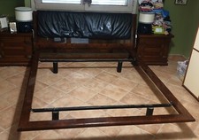 Struttura Letto Matrimoniale Testiera/Pediera in Radica e Pelle.Legno Bellissimo