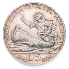 VATICANO Pio XI 5 Lire 1933 1934 Giubileo - Argento Silver