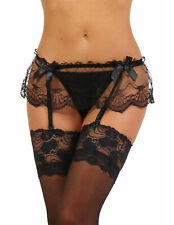 Reggicalze a 4 Bretelle in Pizzo Nero con Chiusura a Clip con Strass S/M/L