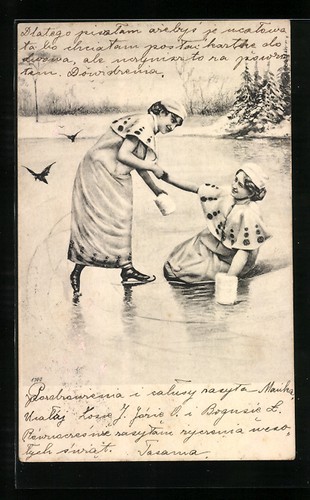 Cartolina due donne abiti - due, in