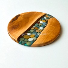 tavolino epossidico ciottoli fatto a mano legno naturale resina rotondo arredo arte