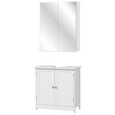 HOMCOM Set Specchiera Bagno con Armadietto e Mobile Sottolavabo in MDF Bianco