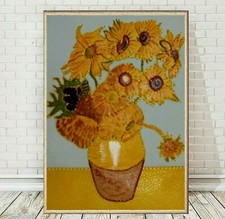 Quadro GIRASOLI Van GOGH VERA PELLE Copia d'Autore Cucito e dipinto 20X30 cm