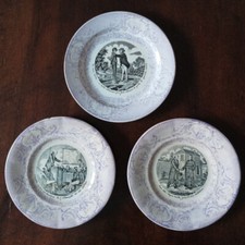 3 Antichi piatti dolce ceramica GIRO ELETTORALE - S.C.Italiana - 1890-1910