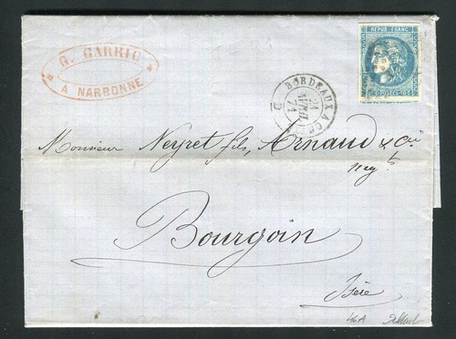 Rare lettre narbonne - de, pour