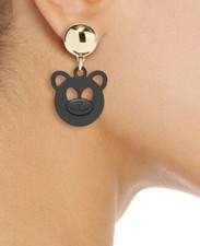 AW15 Moschino Jeremy Scott Orsacchiotto Pronto 2 Orsetti Clip On Orecchini Metallo Nero