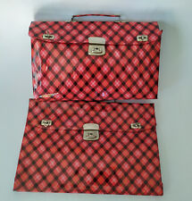 ♥ 2 CARTELLE VINTAGE ANNI 80 SCUOLA ROSSO QUADRETTATO BORSA SCOLASTICA