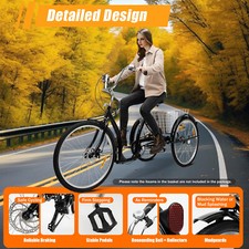 Triciclo per adulti 26 pollici triciclo bici 3 ruote 6 velocità unisex bicicletta con cestino