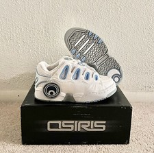 Scarpe da skateboard vintage Osiris D3 Dave Mayhew per bambini taglia 2 bianco/blu chiaro