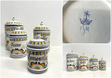 SET 4 VASO CERAMICA BIANCO Novi Bassano BARATTOLO COPERCHIO DECORO FLOREALE '900