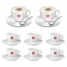 6 Tazzine Caffe'  Illy  In Porcellana e 2 tazze illy cappuccino con piattino