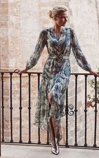 Abito Maxi A Balze A Stampa Paisley In Khaki UK 20 Plus (FM215-5)