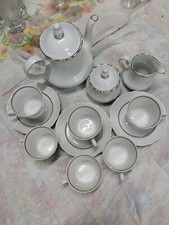 VINTAGE SERVIZIO CAFFÈ TÈ X 6 PORCELLANA PROFILI ORO