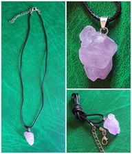 Collana AMETISTA ? ciondolo CRISTALLO GREZZO❗pendente PIETRA VIOLA❗cordino nero
