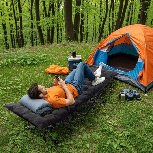 Folding camp bed with soft - bed, pad