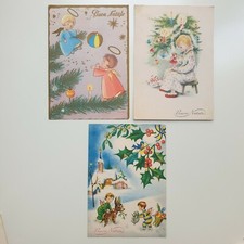 CARTOLINE-ILLUSTRATE-VINTAGE-ANTICHE-ANNI 50-BUON NATALE-BAMBINI-GRAZIELLA-3PZ