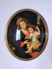 Quadro Classico Madonna Con Bambino Dipinto Su Legno Ovale Foglia Oro 50x60