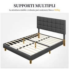 Struttura Letto con Testiera Imbottita Doghe in Legno Testiera Quadrata Grigio