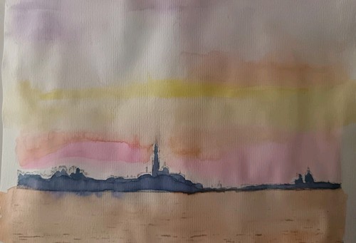 Acquerello vista venezia - acquerello, venezia"