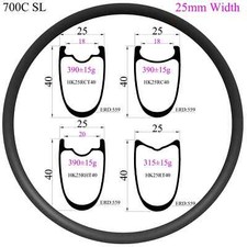 Cerchio carbonio bici strada 700C simmetria profondità 40 mm larghezza 25 mm clincher tubeless