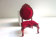 Sedia in Legno Foderata di Velluto Rosso-Poltrona per Casa di Bambole-Scala 1:12