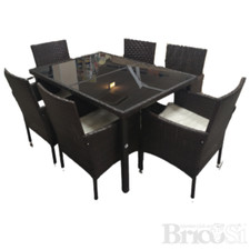 Set Tavolo e 6 Sedie da Pranzo Piano in vetro Effetto Rattan Marrone Giardino