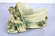 PORTAGIOIE in ceramica con Angelo Putto e Culla da Bambino Bomboniera Vintage 