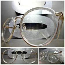 Classico Stile Retrò Vintage Lenti Trasparenti Occhio Occhiali Tondo Oro Telaio