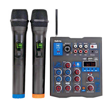 Mixer 5 canali con doppio radio microfono 2 Microfoni Alimentazione Usb Nuovo