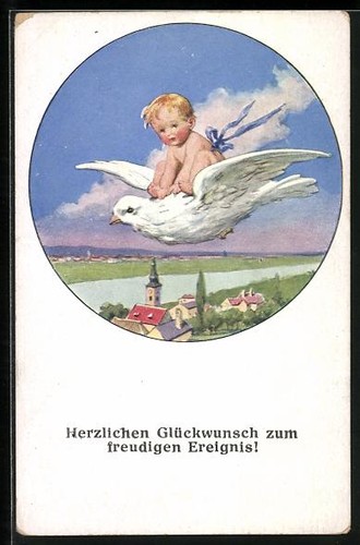 Cartolina bambino vola sul