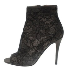 Stivaletti Valentino Garavani neri pizzo punta aperta pelle tacco a spillo 40