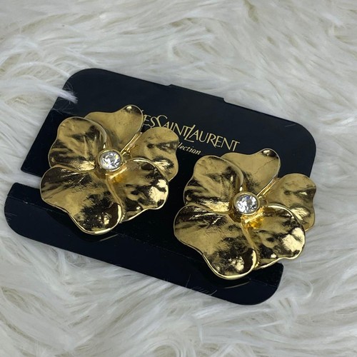 Ysl flower gold stone earrings - flower,