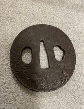 Antica spada giapponese Tsuba ferro accessori design tondo waki-zashi da collezione